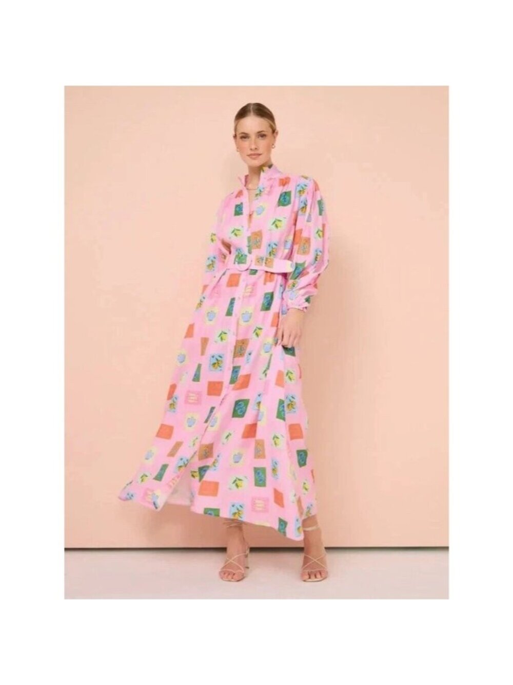 Palm Noosa Noddy Dress AU 10 / US 6 Pink Emblem Belted Shirtdress Linen Maxi NWT